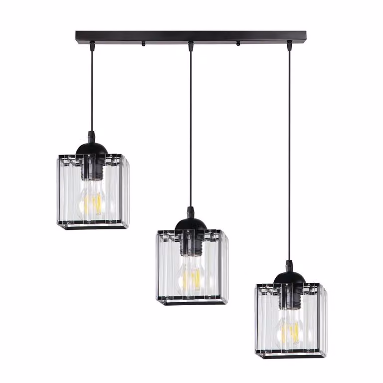 Lampada a sospensione sopra il tavolo da pranzo GLASSIA - 3xE27, 40W, nero / trasparente