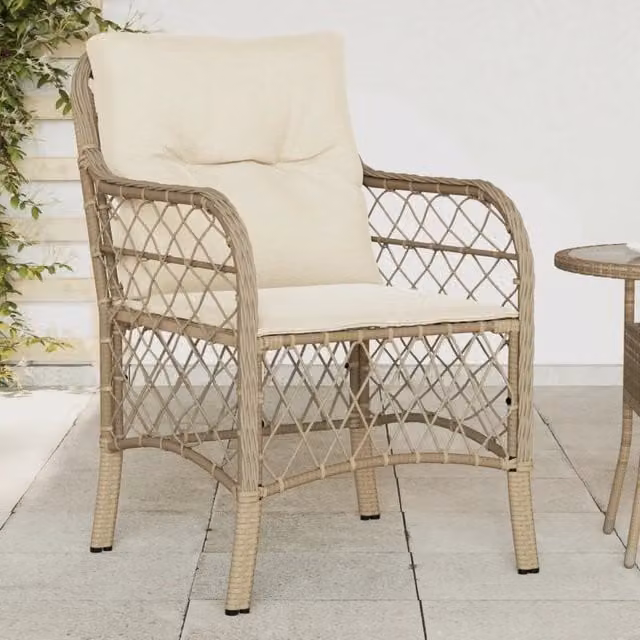 Sedie da Giardino con Cuscini 2 pz Beige in Polyrattan 365156