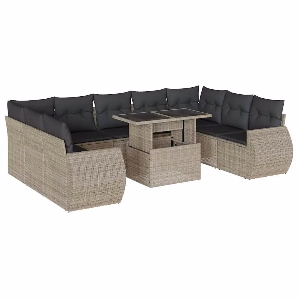 Set Divano da Giardino a L vidaXL in Polyrattan Grigio Antracite con 10 Pezzi e Cuscini Inclusi – 2