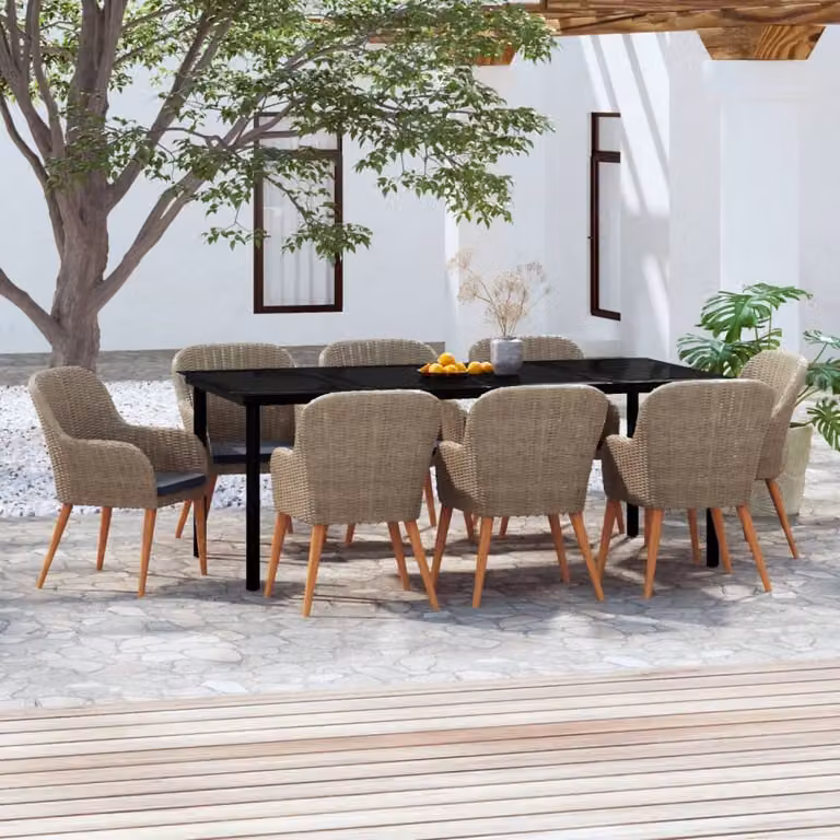 Maison Exclusive - Set da pranzo da giardino da 9 pezzi con cuscini marroni