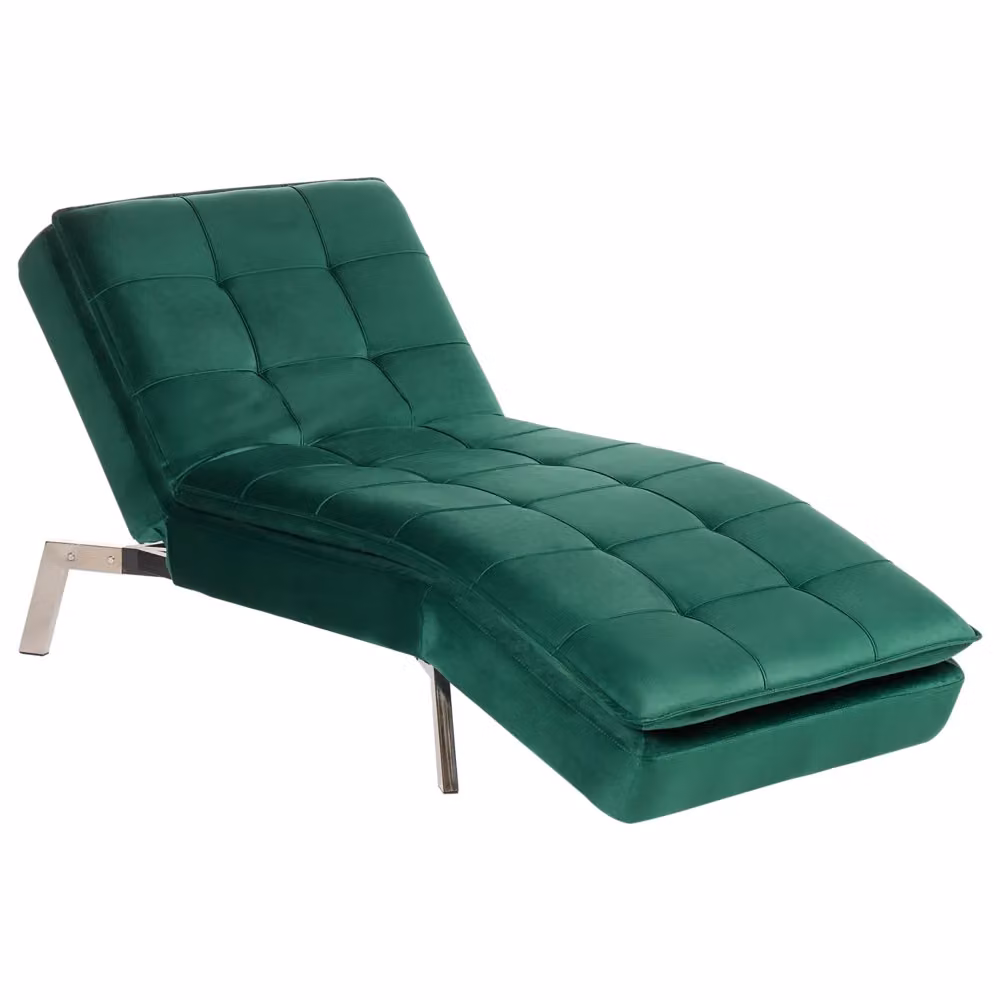 Chaise longue BELIANI in velluto verde con schienale regolabile e struttura in legno e metallo, stile Modern Glam – 2