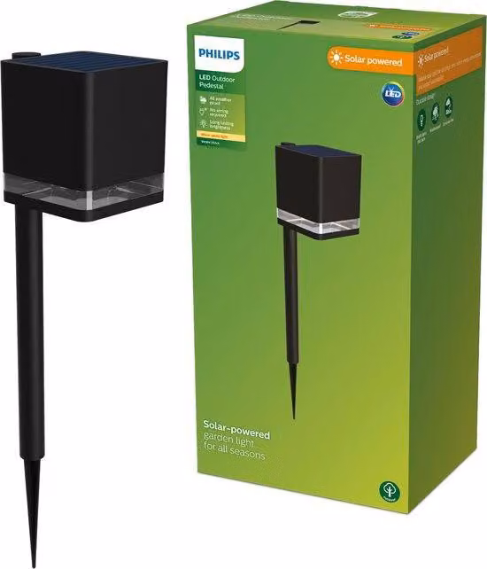 Lampioni da esterno Philips Virona, 1,8 W, illuminazione stradale, colore nero, materiale plastico, grado di protezione IP44, adatti per giardino e terrazza, classe di efficienza energetica III