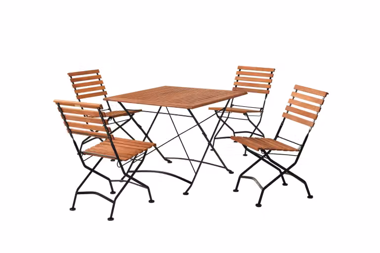 Merxx Schlossgarten Set di mobili da giardino 5 pezzi, 4 sedie pieghevoli, tavolo pieghevole 90 x 90 cm - acciaio piatto con eucalipto