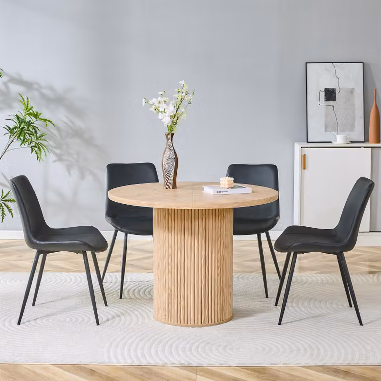 Tavolino rotondo, aspetto marmo, bordo decorativo, struttura in metallo, utilizzabile come tavolino da caffè o comodino (nero, legno naturale)