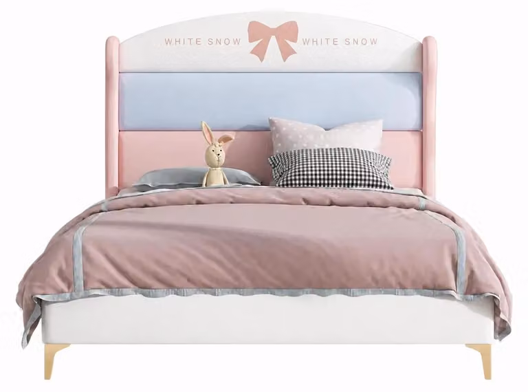 Letto imbottito bianco in pelle per bambine, arredamento per bambini