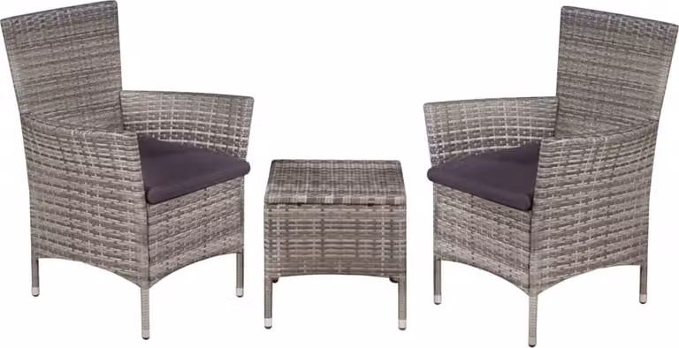 The Living Store 3-tlg. Set da bistrot in polirattan Grau