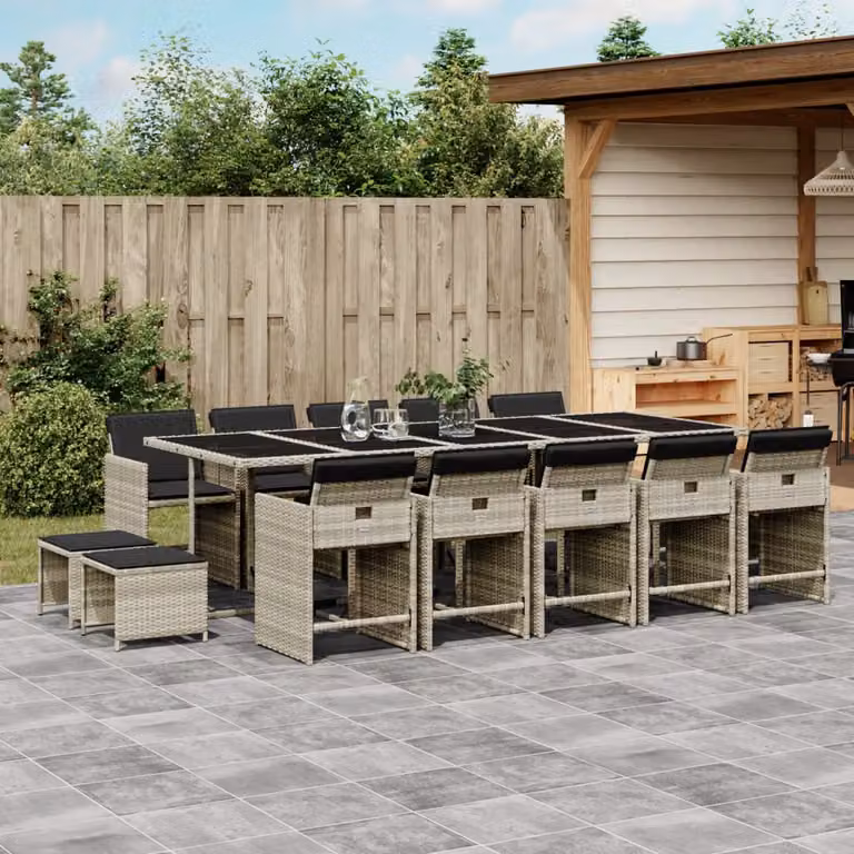 vidaXL Set da Pranzo da Giardino 15 pz in Polyrattan con Cuscini Grigio Antracite e Piano in Vetro