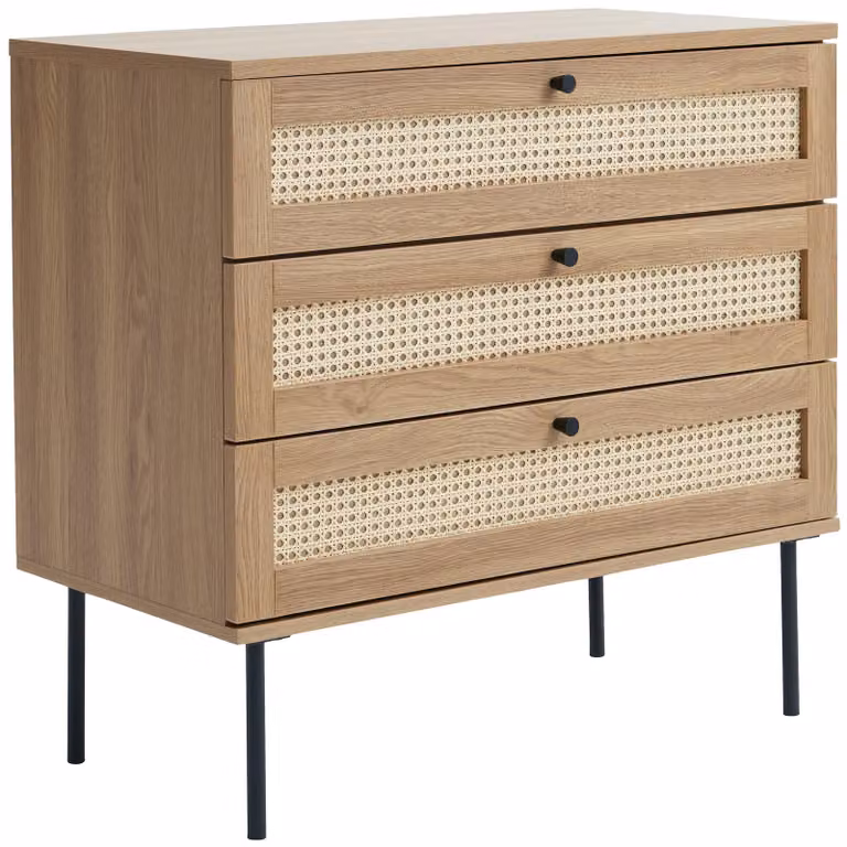 Selsey Mogest - Comodino con 3 cassetti, color beige, stile boho, 80 cm