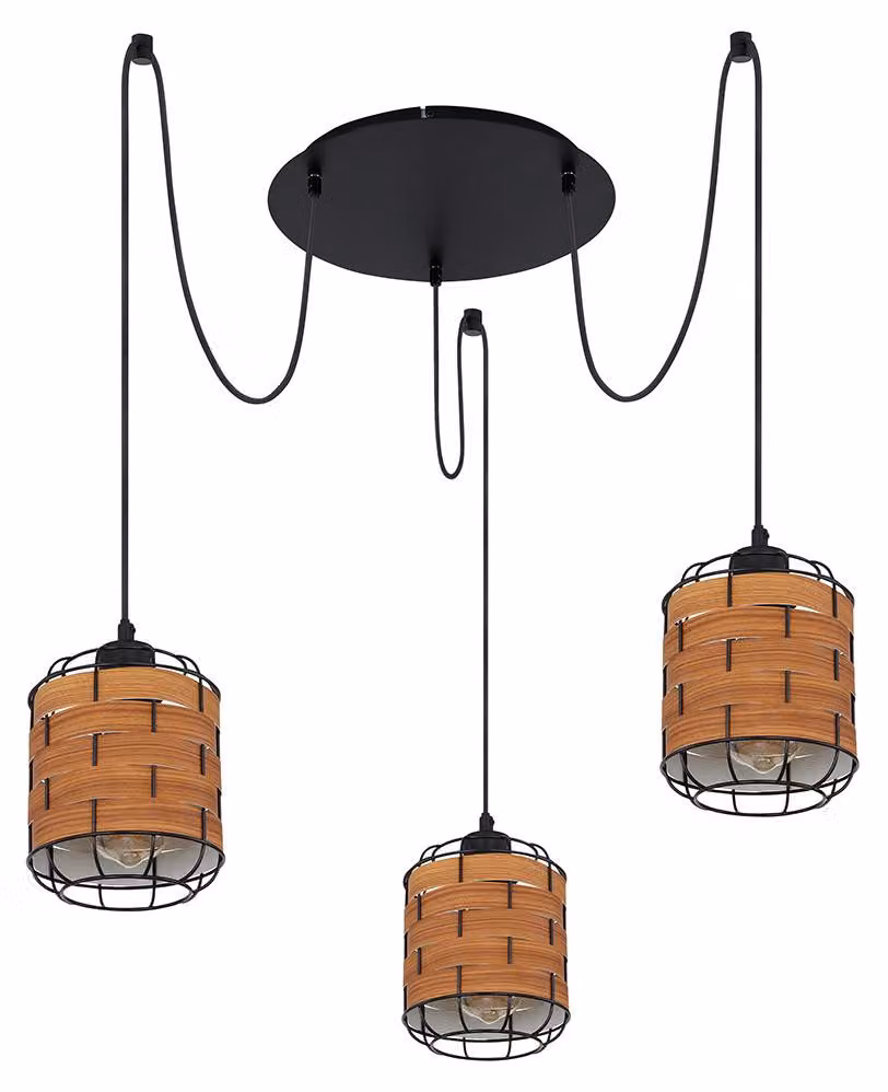 Lampada a sospensione, cavo in tessuto, aspetto legno, colore marrone, altezza 200 cm