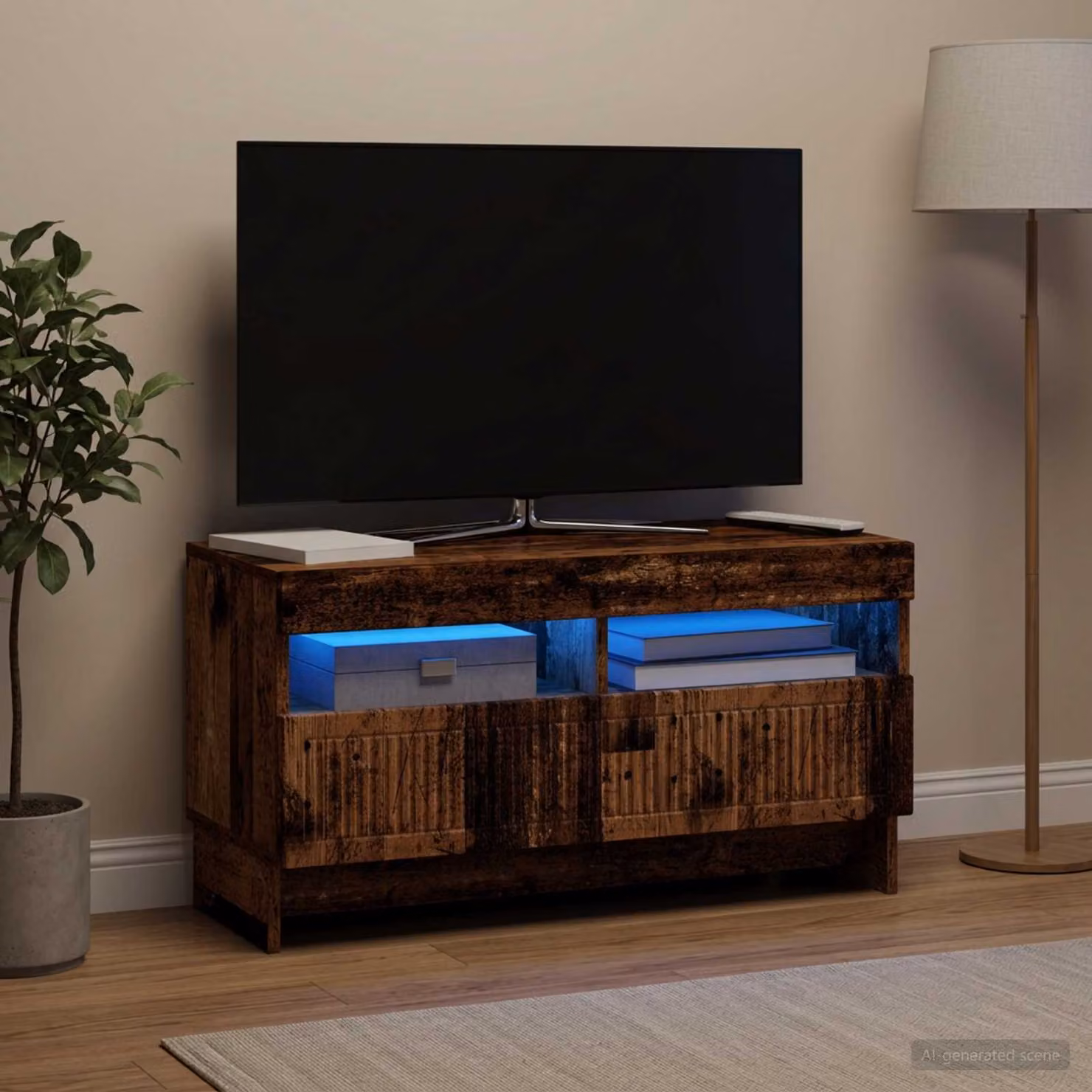 Mobile TV LED vidaXL ALKMAAR in legno marrone con illuminazione integrata L 81 x P 35 x H 43 cm