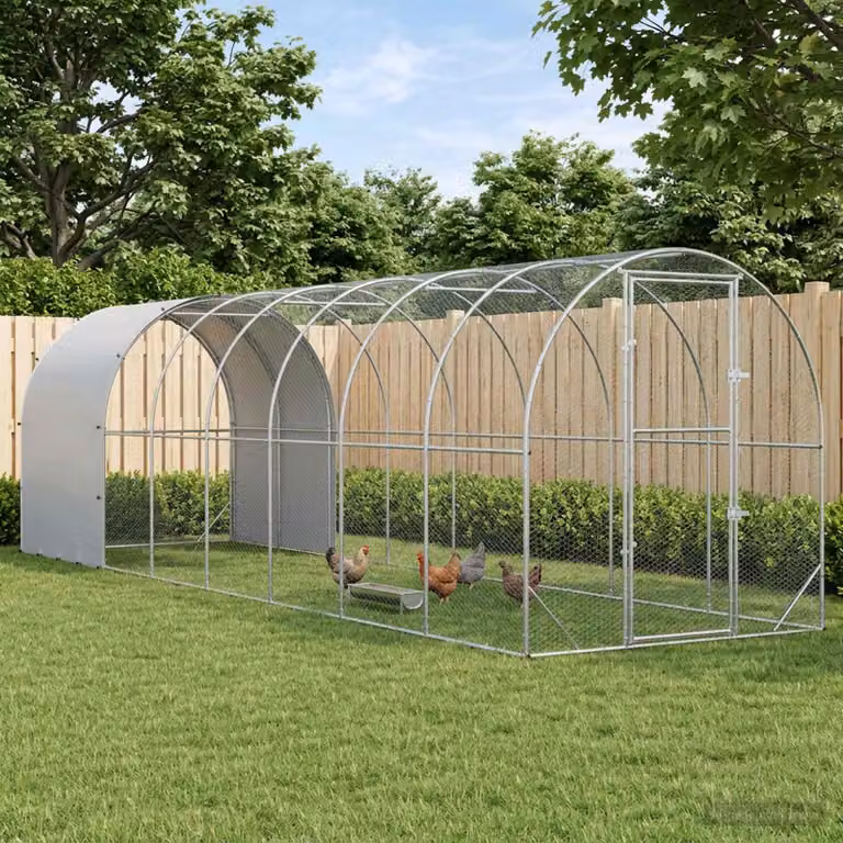 vidaXL Pollaio Argento 800 x 200 x 200 cm Acciaio zincato