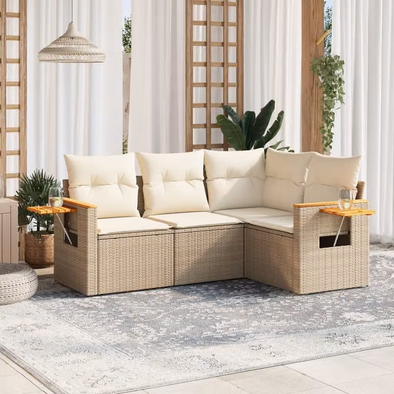 Maison Exclusive - Set Divano da Giardino 4 pz con Cuscini Beige in Polyrattan