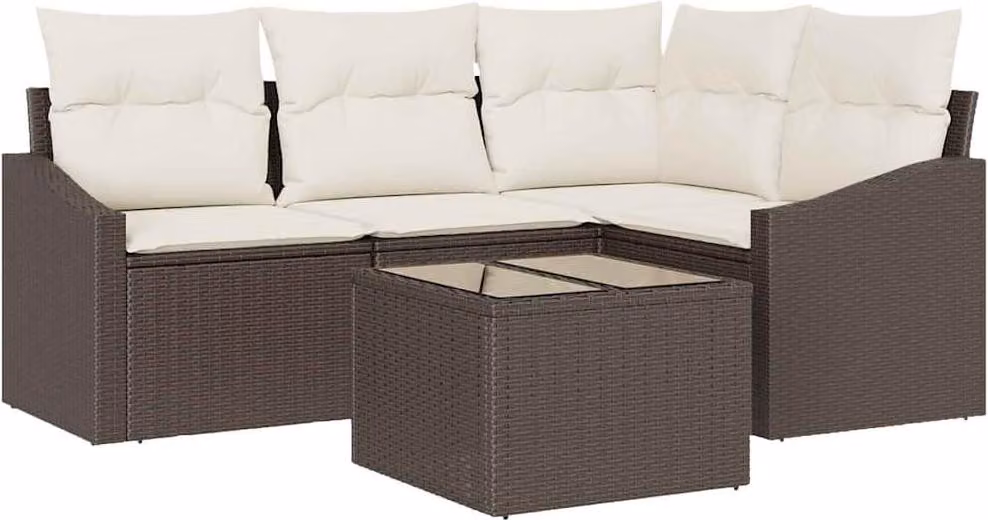 Set di divani con cuscino 5 pcs Marrone polyrattan