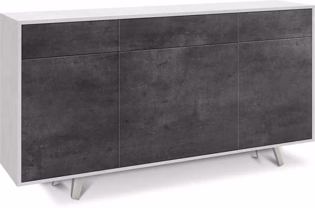 Madia 3 Ante 3 Cassetti 164x92x41 cm Ossido Bianco/Ossido Nero