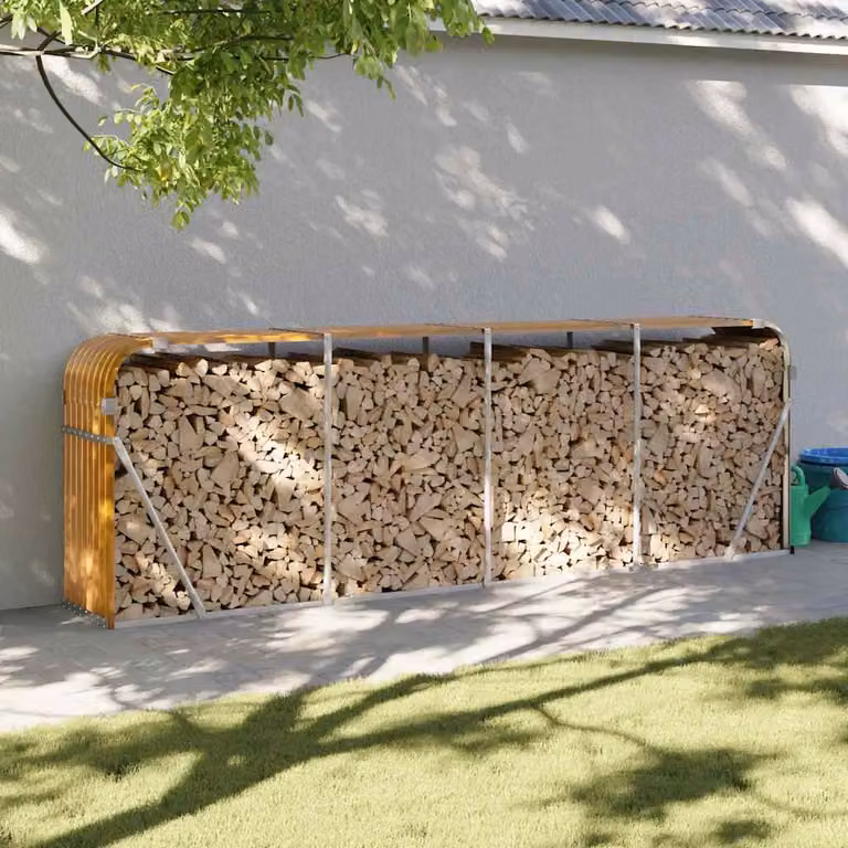 Portaceppi vidaXL in acciaio zincato con effetto legno marrone L: 300 cm, P: 45 cm, H: 100 cm