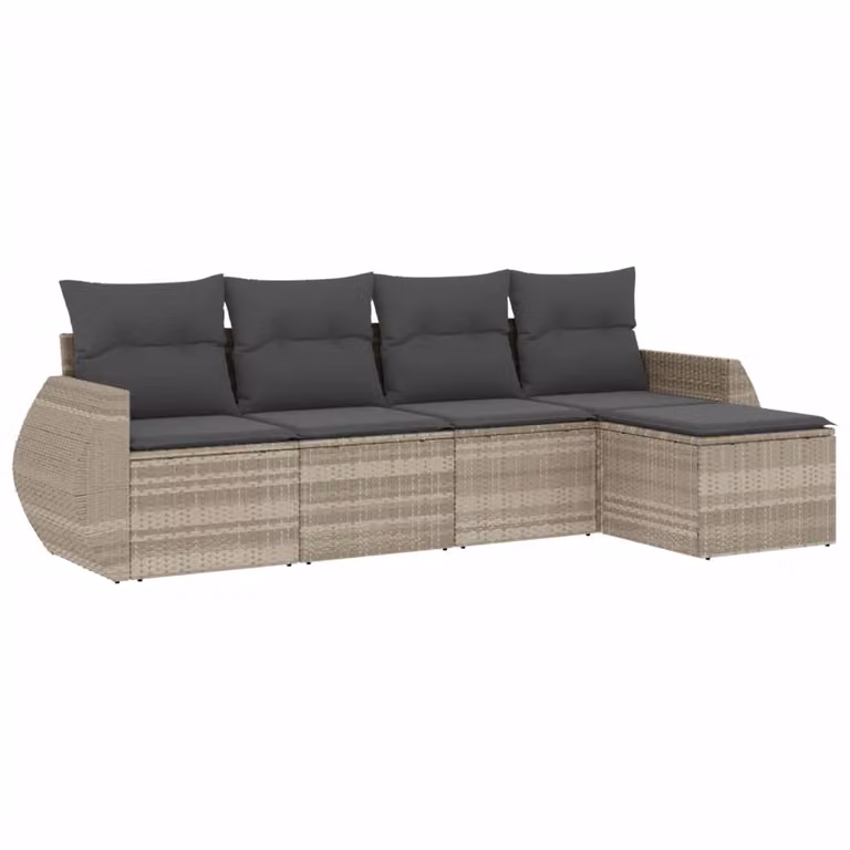 Set Divano da Giardino 5pz con Cuscini Grigio Chiaro Polyrattan