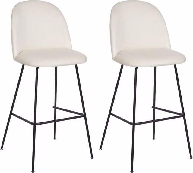 Set di 2 sedie da bar con rivestimento in velluto bianco panna e struttura in acciaio nero con sedile ad altezza d'uomo Mobili da sala da pranzo Glam Design