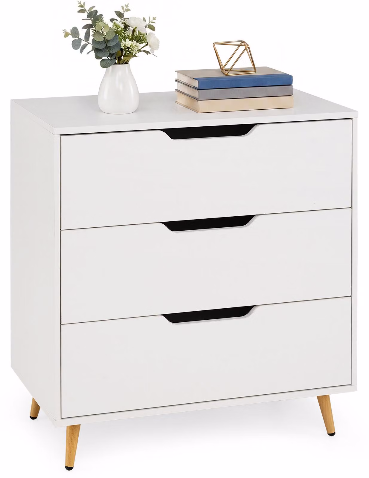 Mobiletto con 3 cassetti, pensile con gambe in metallo e sistema di sicurezza anticaduta, armadietto portaoggetti e comodino per soggiorno, dimensioni 69,5 x 40 x 79 cm