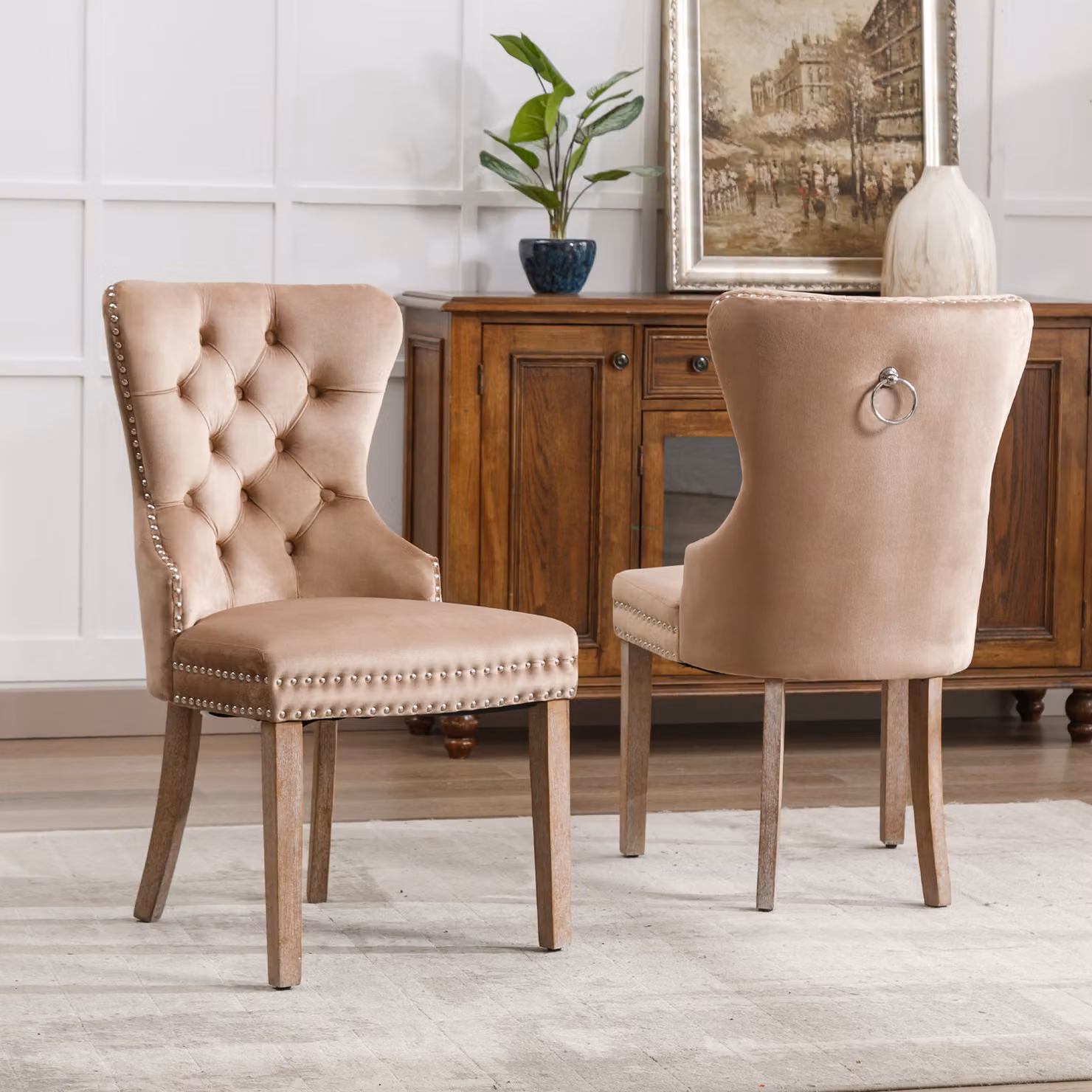 Sedie da pranzo okwish, set di 2, sedia da cucina, sedia da soggiorno con battente, sedia imbottita in velluto, marrone chiaro