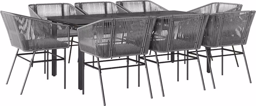 Set da Pranzo da Giardino 9 pz con Cuscini Polyrattan Vetro