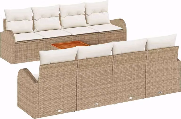 Set Divano da Giardino con cuscino 9 pcs Beige polyrattan