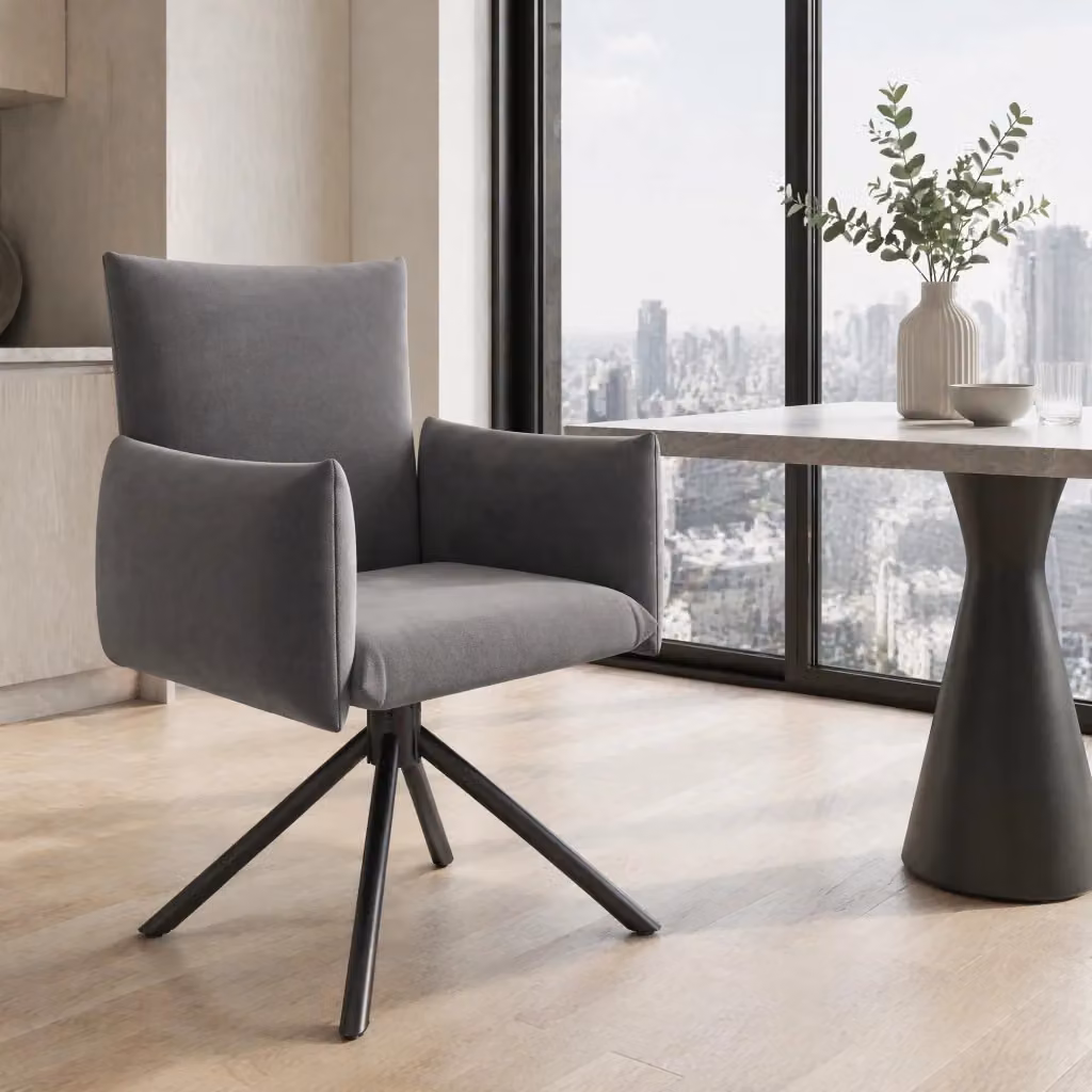 Set di 2 sedie girevoli 360 MODFU in velluto grigio con gambe in metallo per ufficio o zona pranzo – 2