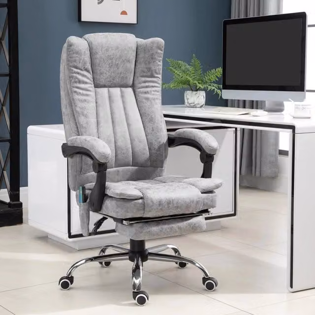 Poltrona da ufficio 62x67x113-120 cm con massaggio e calore in microfibra grigia