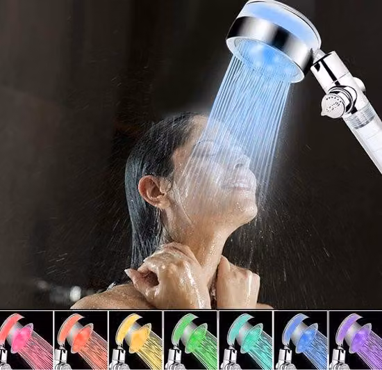 Doccia a pioggia - Soffione LED con filtro, illuminato, 7 colori, LED anticalcare, luce a 7 colori