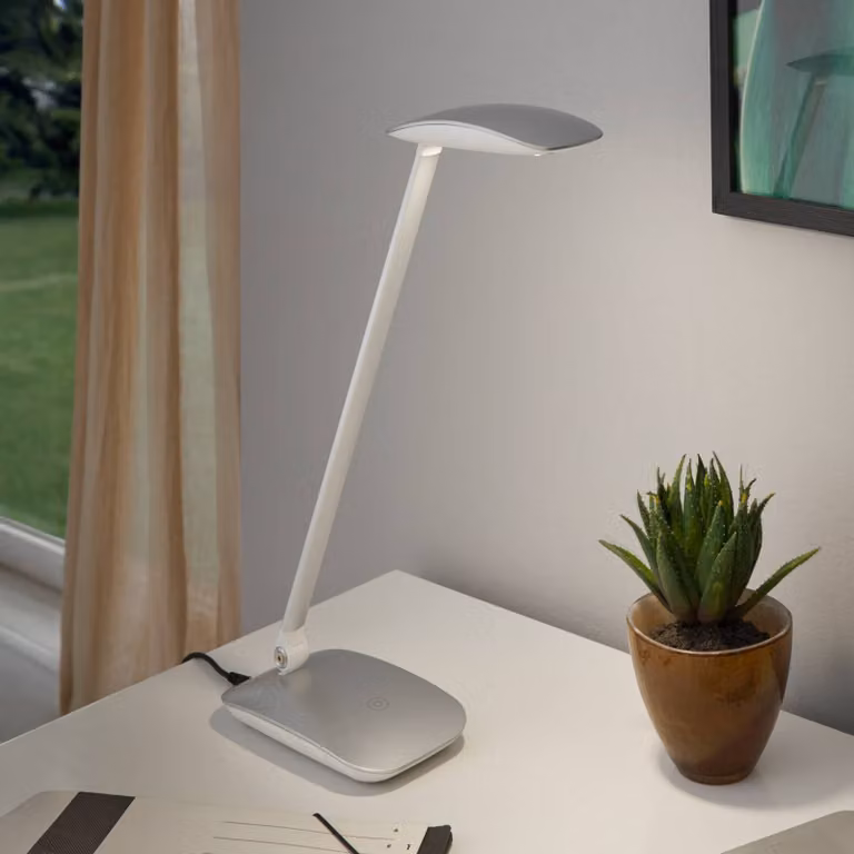 EGLO Lampada da scrivania Cardillio, dimmerabile, Alluminio / Grigio / Zincato, Studio / Ufficio, Metallo, Moderno, Lampada da tavolo LED