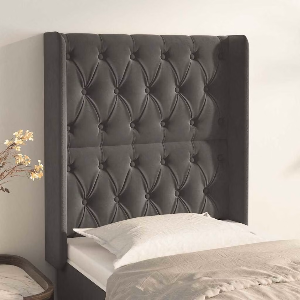 Testiera per letto vidaXL in velluto grigio scuro con struttura imbottita L: 83 cm, P: 16 cm, H: 118-128 cm