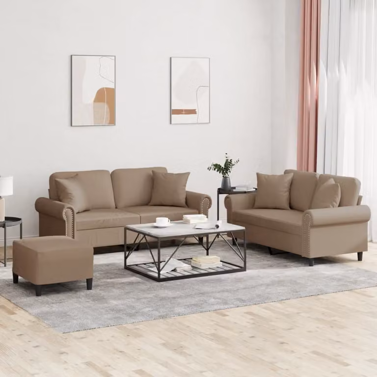 Divano componibile Maison Exclusive, composto da 3 elementi, con cuscini, rivestito in ecopelle color cappuccino