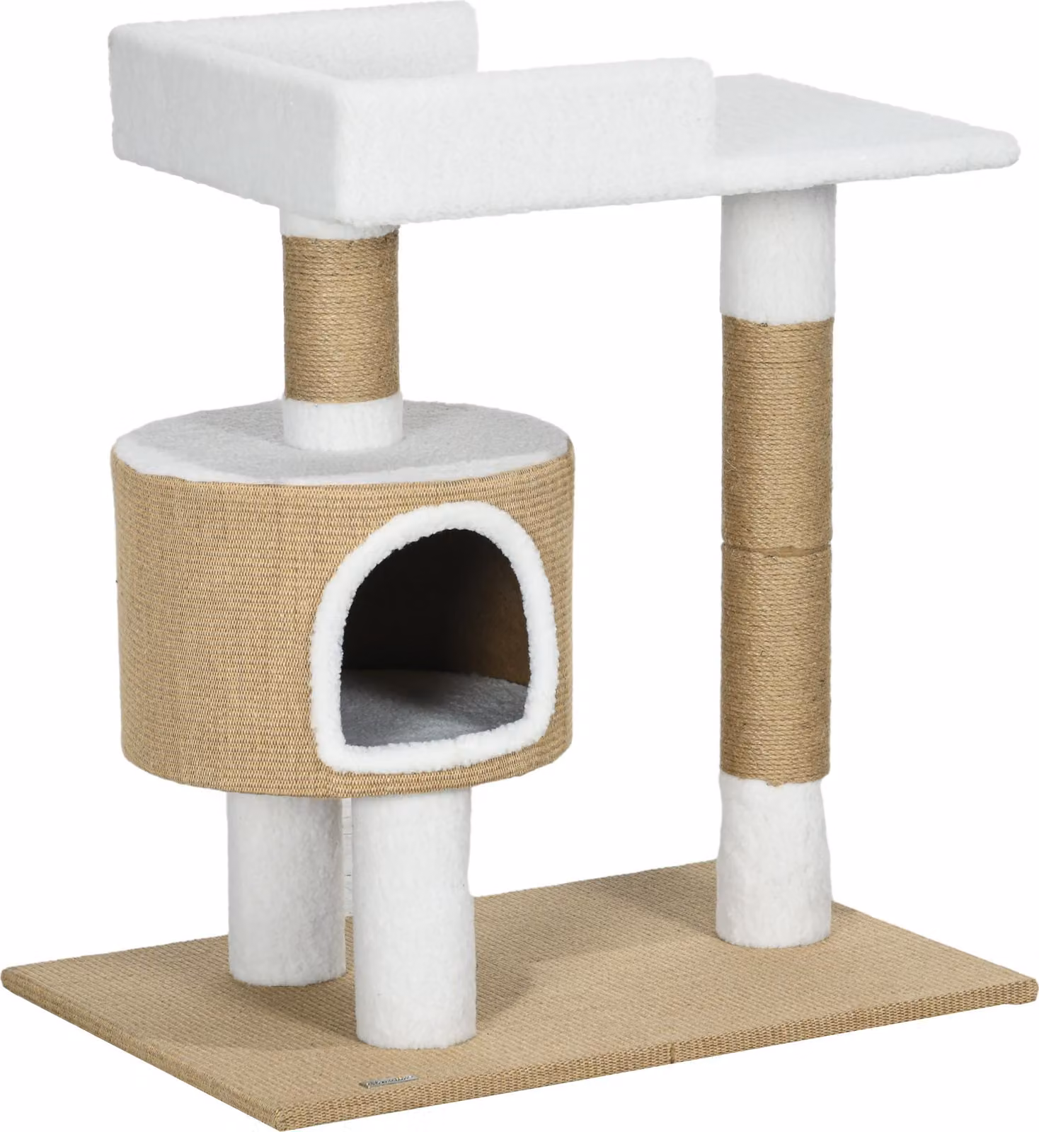 Tiragraffi da 79 cm: tiragraffi di piccole dimensioni con cuccia e zona riposo, per gatti fino a 8 kg, in juta, colore marrone/bianco
