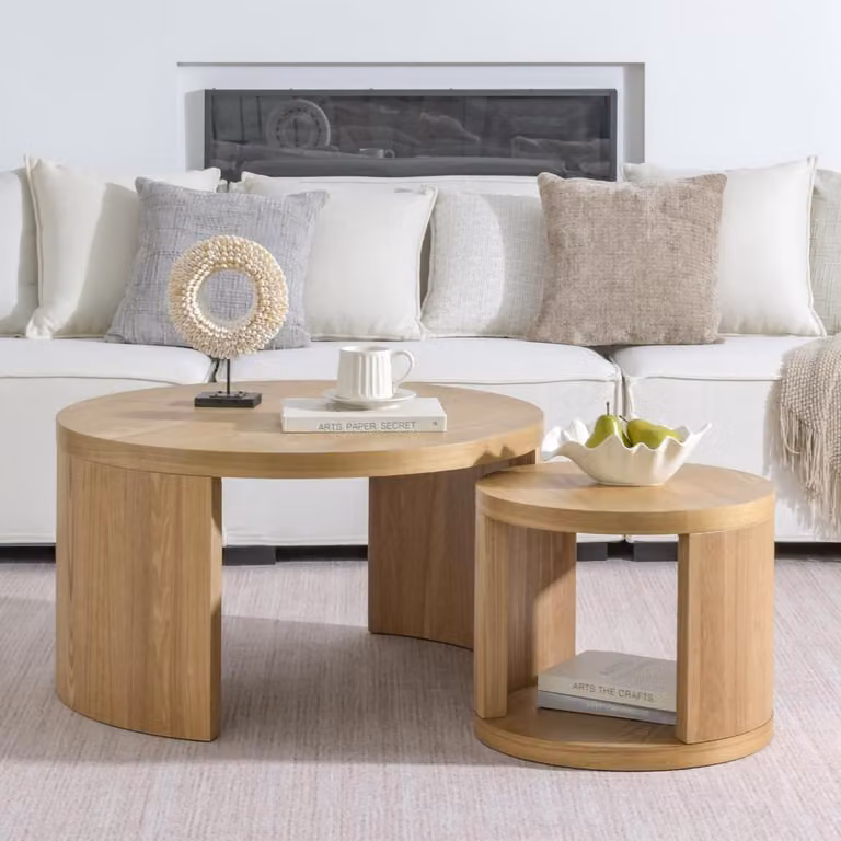 Set di tavolini da caffè rotondi, 2 pezzi, diametro 80/46 cm, aspetto legno naturale