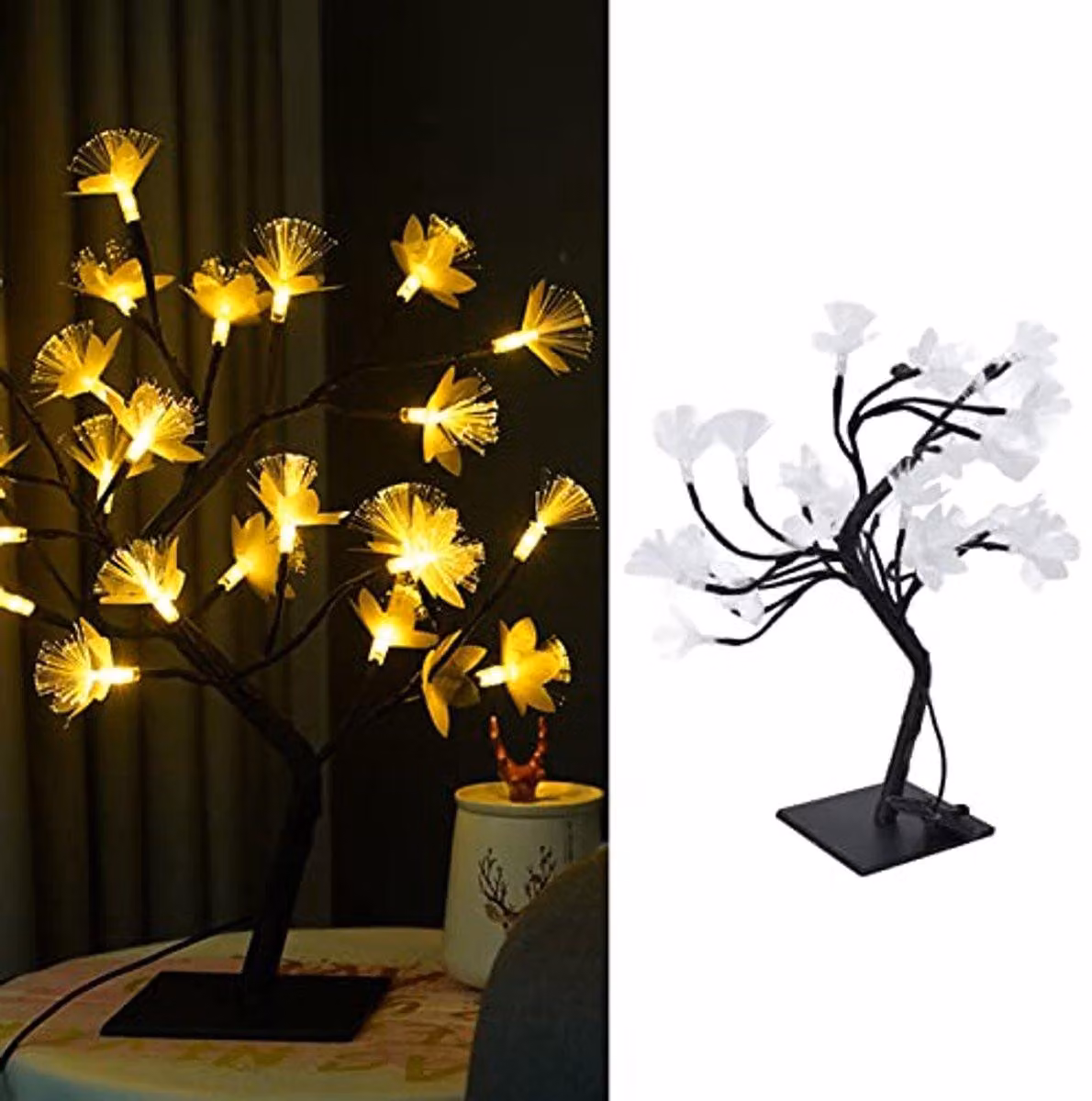 Albero bonsai artificiale a LED, decorazione per interni ed esterni, alimentato tramite USB, ideale per Natale, matrimoni, feste e arredamento domestico. Contiene 24 LED