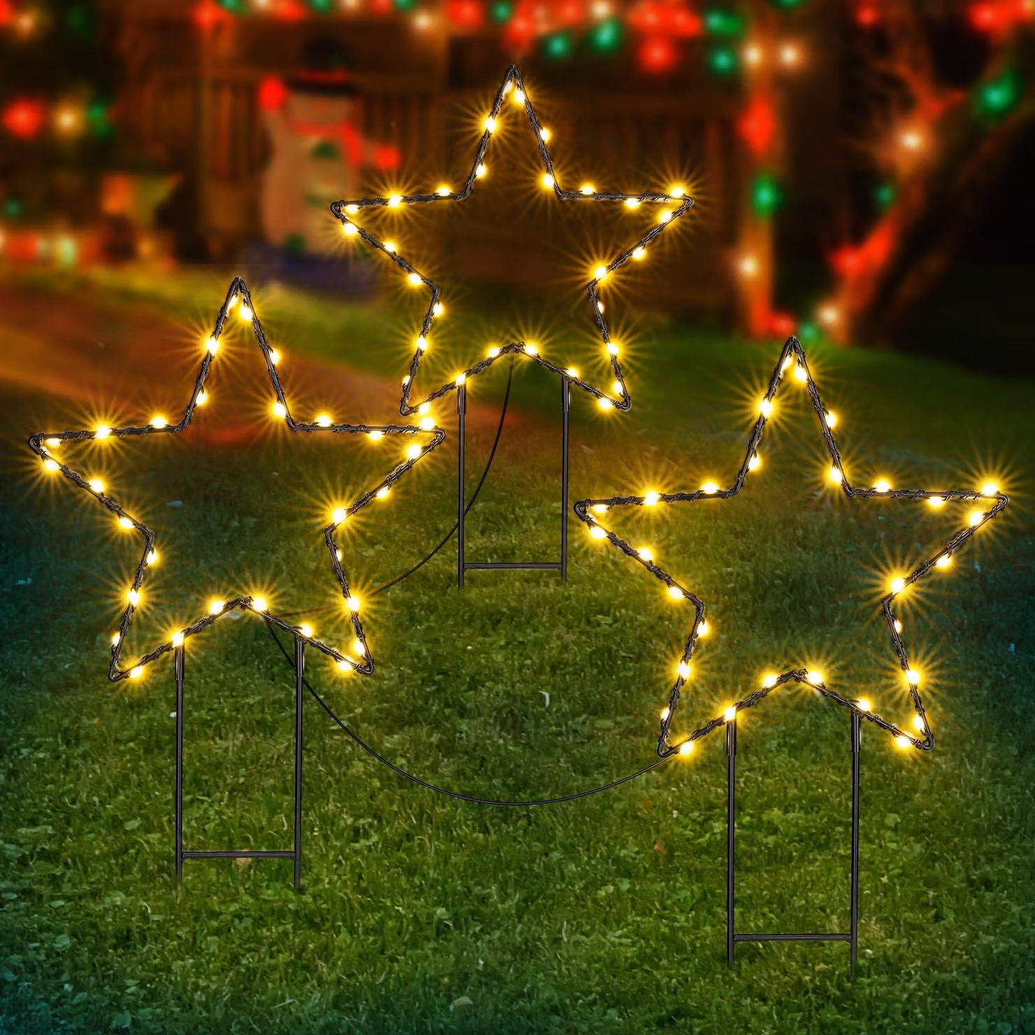 Catena luminosa a LED con 90 luci, decorazione natalizia, timer, grado di protezione IP44, luce bianco caldo