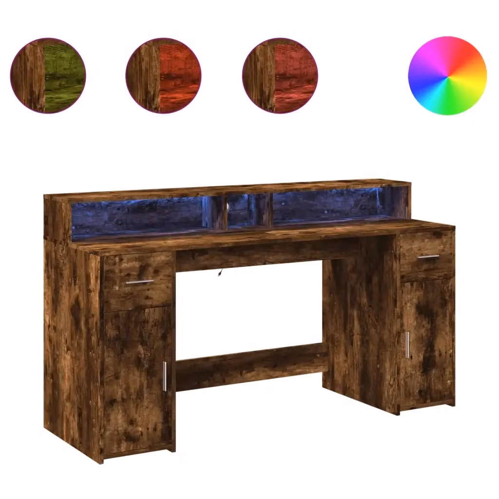 Scrivania da gaming vidaXL con luci LED in legno rovere marrone L: 160 cm, P: 55 cm, H: 91 cm – 2