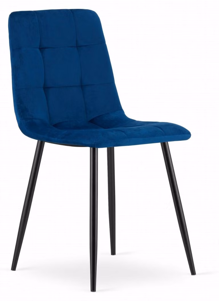 Sedia KARA in Velluto Blu Notte con Gambe in Metallo Nero
