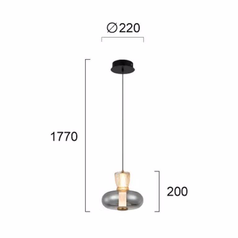 Viokef Lampada LED a sospensione Sire, Ø 22 cm, grigio fumo/bronzo, metallo/vetro Sire, Alluminio / Grigio / Zincato, Soggiorno / Sala da pranzo, Metallo