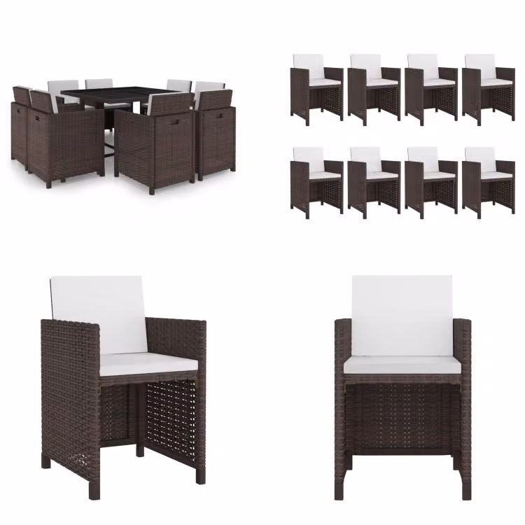 vidaXL Set da pranzo da giardino 9 pezzi con cuscini in rattan marrone - Set di mobili da giardino - Set di mobili da giardino - Tavolo e sedie da giardino - Tavoli e sedie da giardino