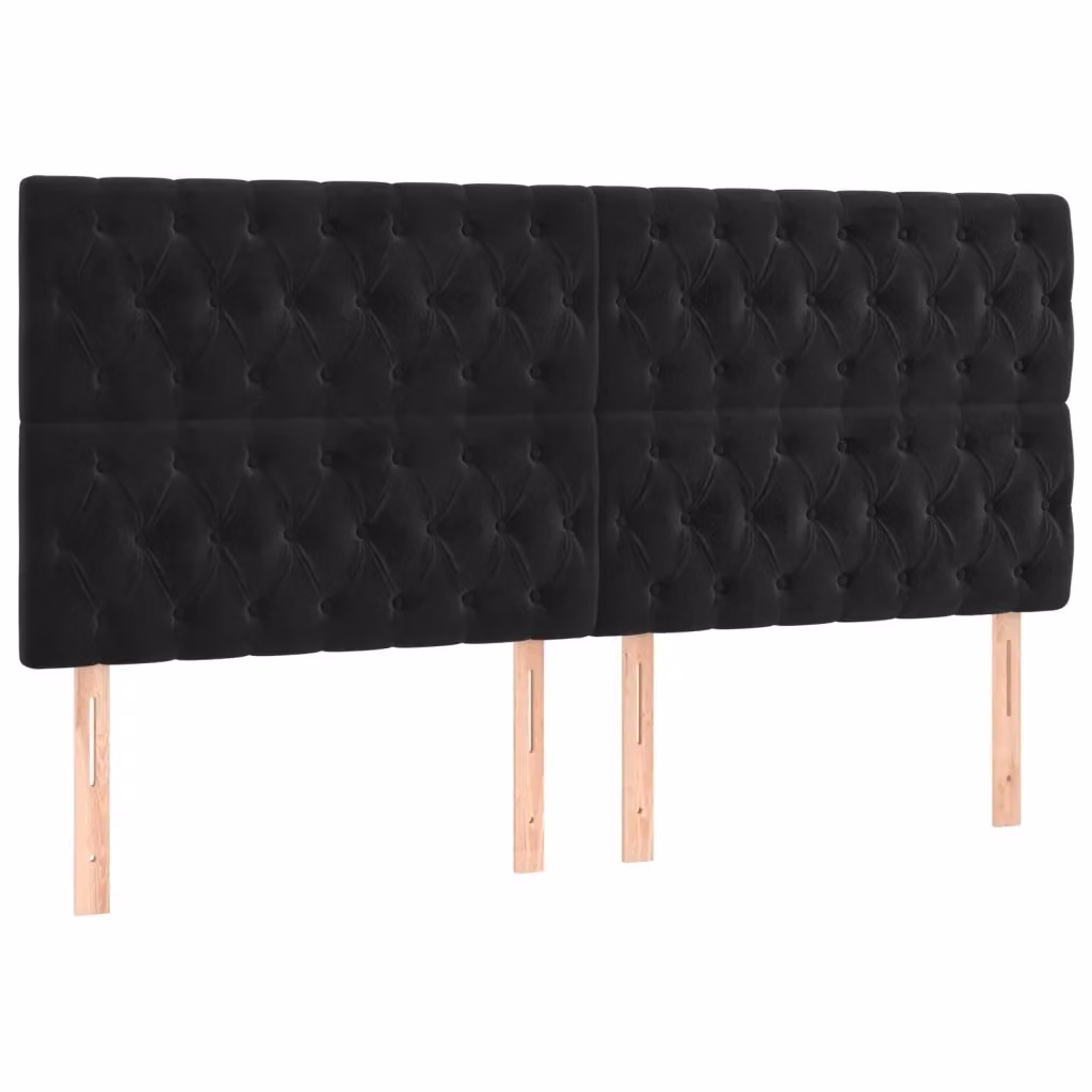 Testiera per letto vidaXL in velluto nero con struttura in legno e MDF, L: 200 cm, P: 7 cm, H: 118/128 cm – 2