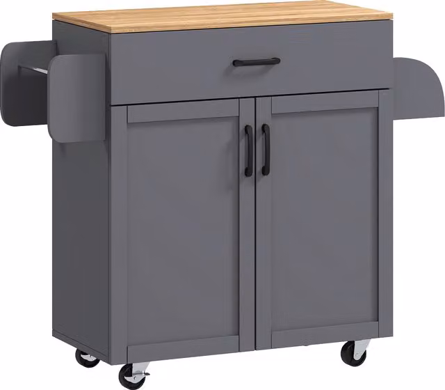 Isola da cucina moderna HOMCOM con ruote, cassetto e ante, Grigio, L 105 x P 36 x H 85 cm