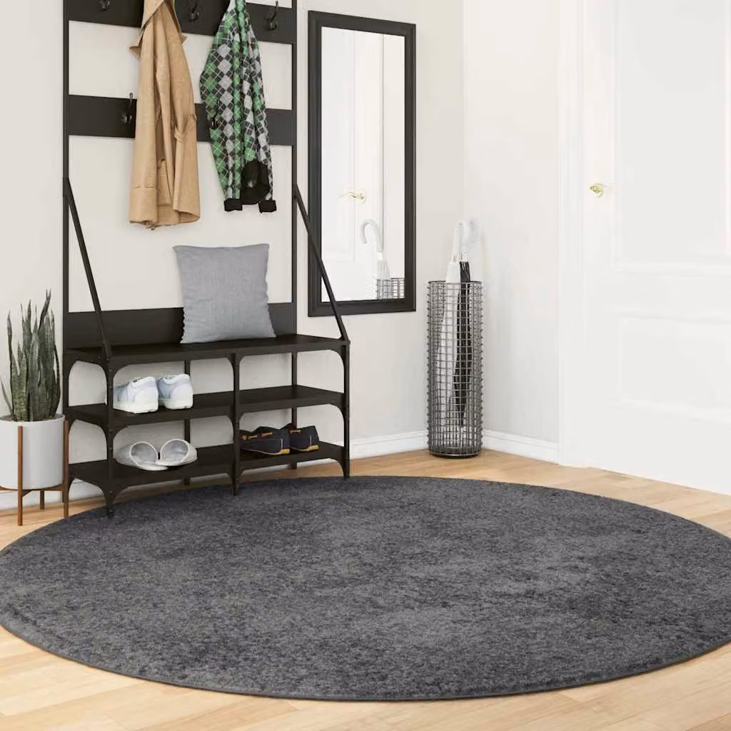 vidaXL Tappeto OVIEDO rotondo a pelo corto antracite Ø 200 cm