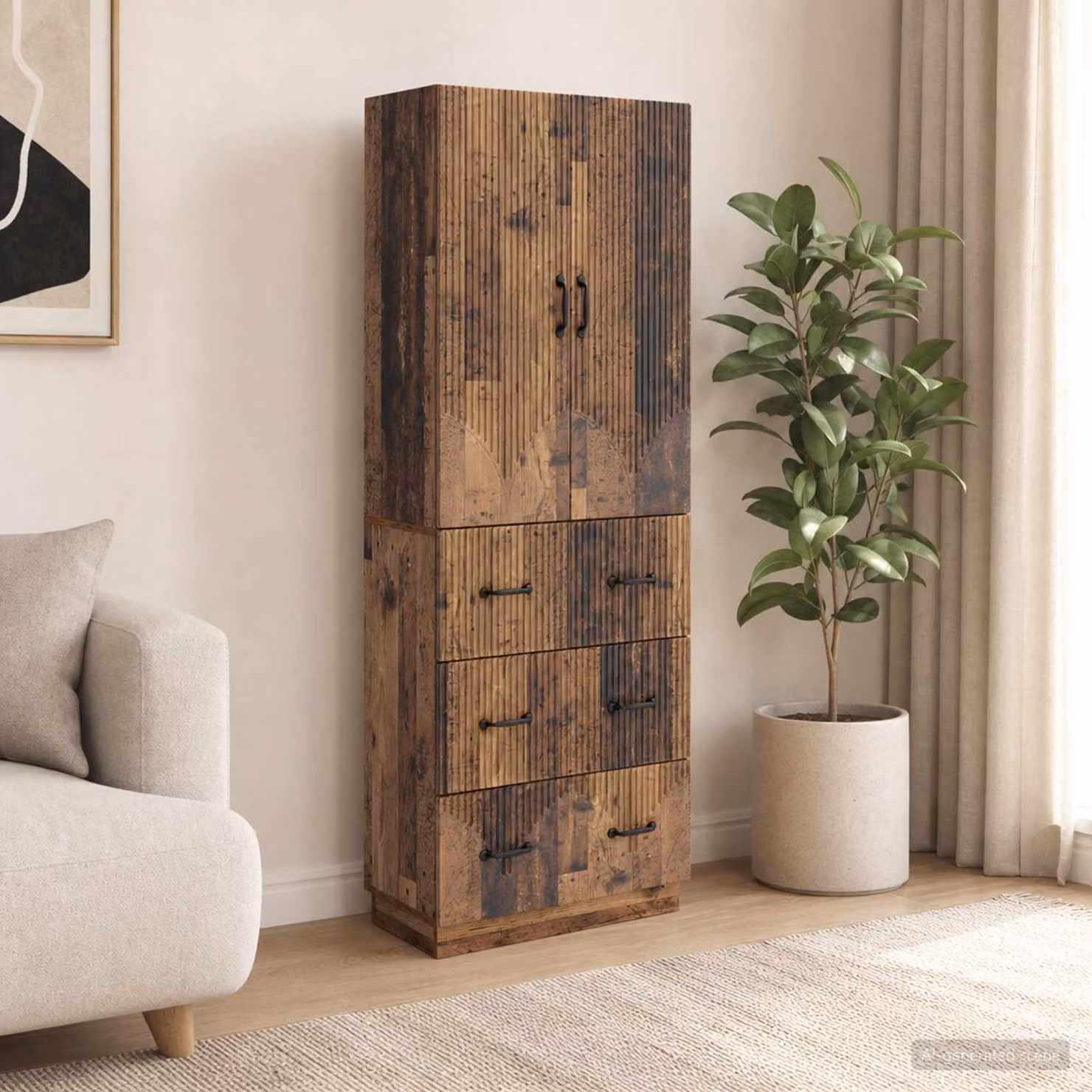 Set di 2 armadi vidaXL in legno e metallo marrone con ante scorrevoli e cassetti, L: 66 cm, P: 34,5 cm, H: 87 cm