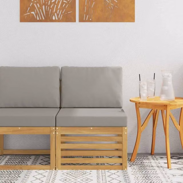 Divano componibile centrale per esterno in legno di acacia massello bianco e grigio con design moderno