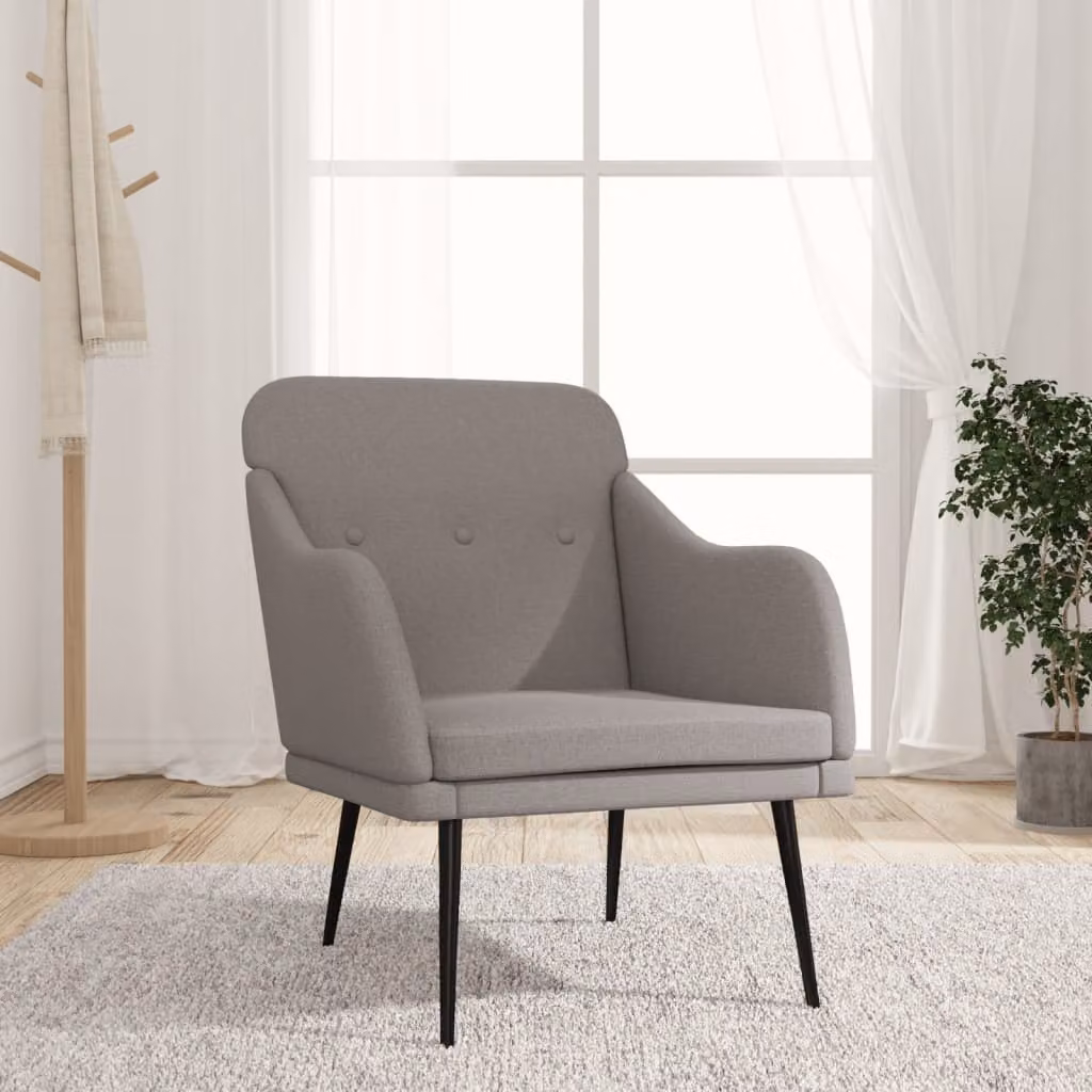 Poltrona relax moderna vidaXL in tessuto beige o grigio con struttura in metallo e braccioli L/P/H: 63 x 76 x 80 cm