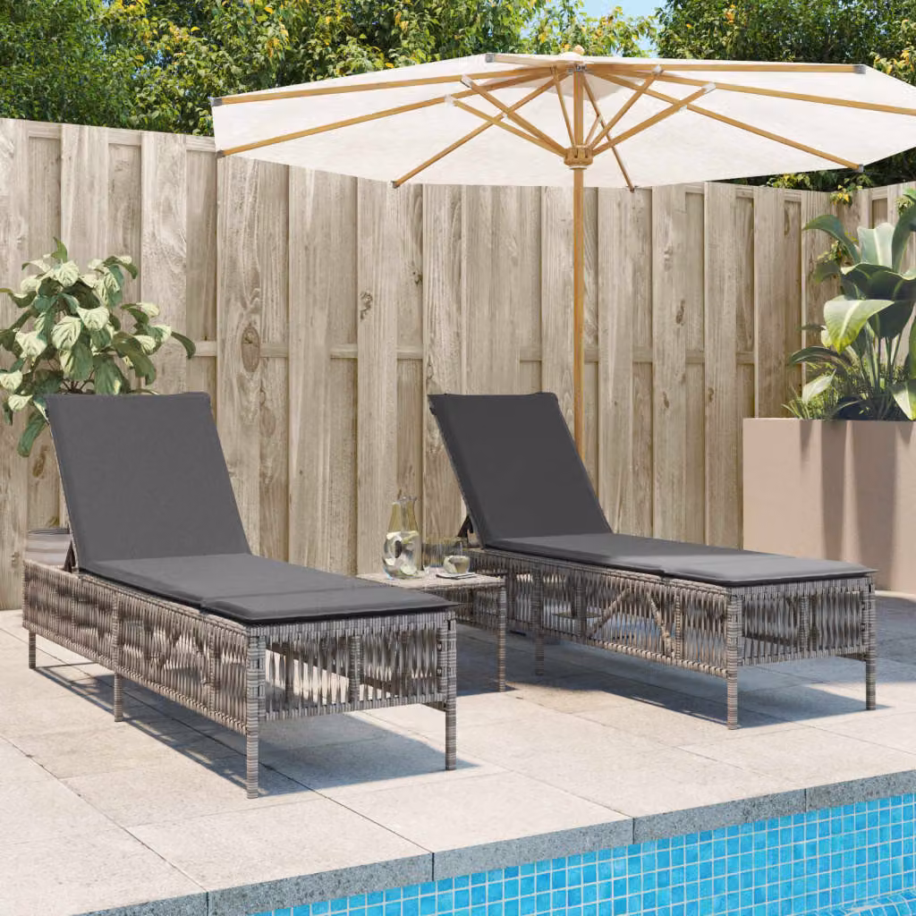 Set di 2 lettini prendisole vidaXL in polyrattan grigio con cuscini impermeabili e poggiatesta regolabile