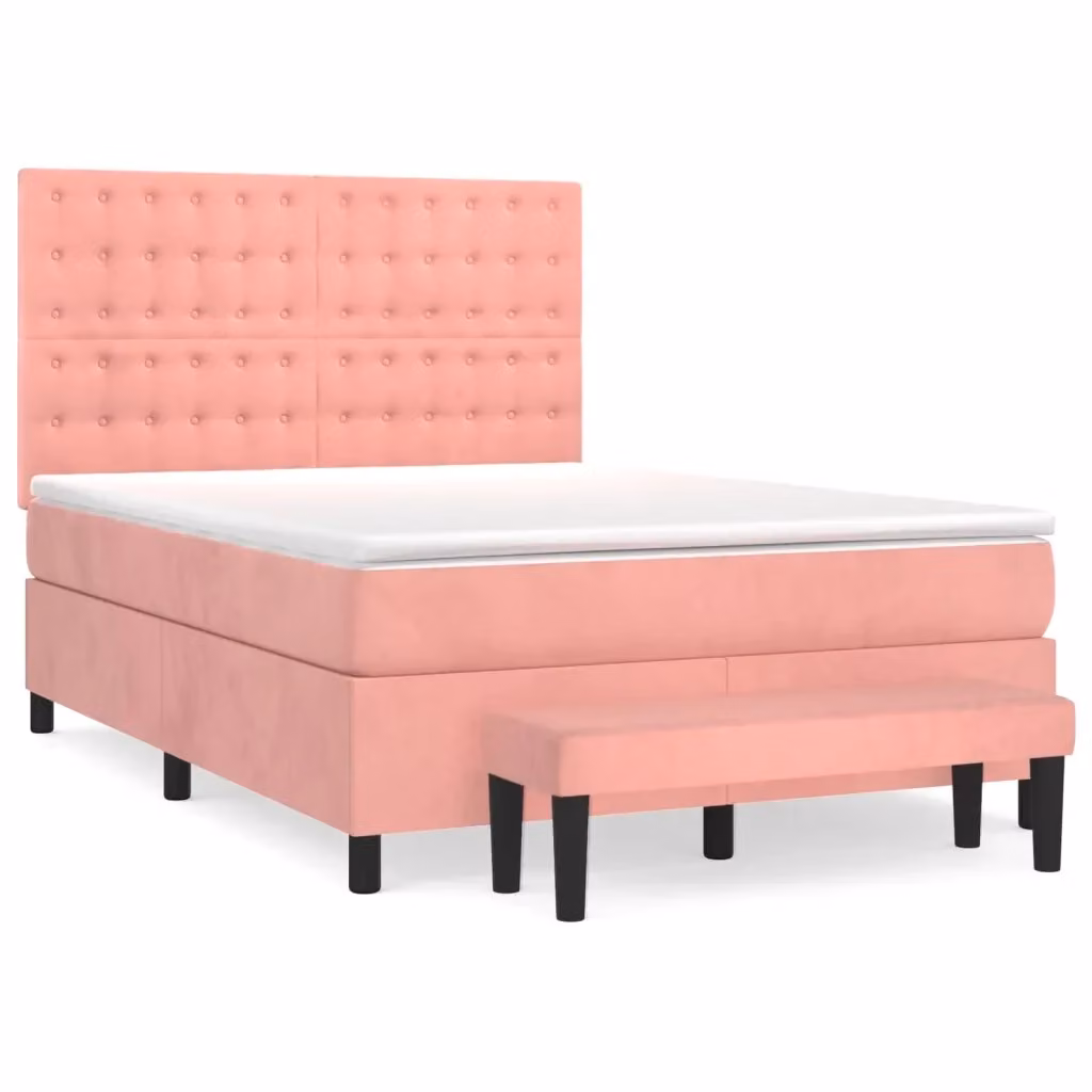 Letto con Giroletto a Molle e Materasso Ibrido vidaXL in Velluto Rosa e Bianco L/P/H: 203 x 144 x 128 cm – 2