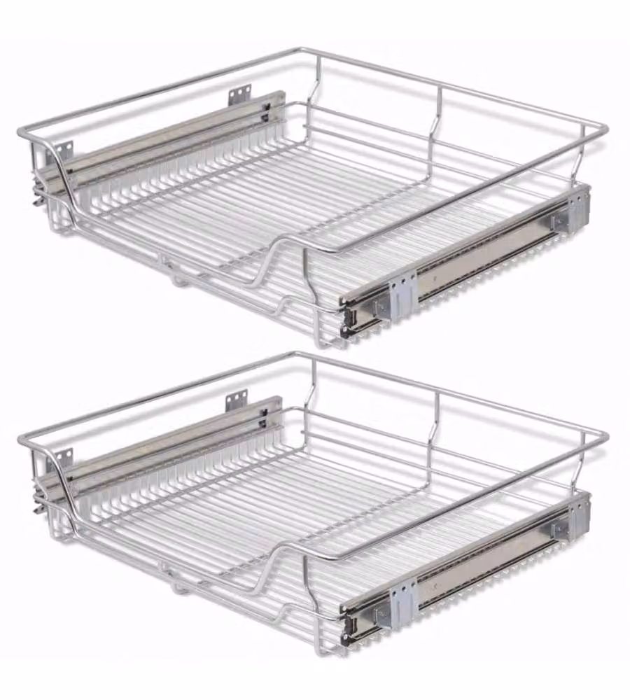 Set di 2 cestelli a rete scorrevoli vidaXL color argento, larghezza 60 cm – 2