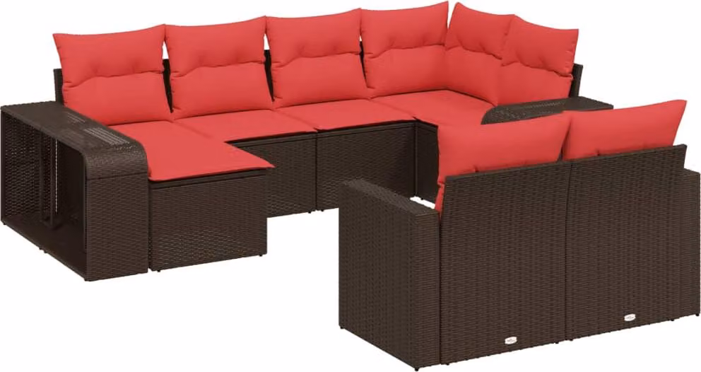 Set Divani da Giardino 10 pz con Cuscini Marrone in Polyrattan
