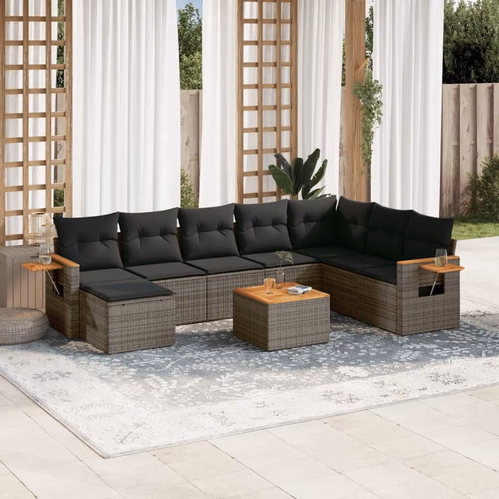 Maison Exclusive - Set da giardino 9 pezzi con cuscini Grigio Polyrattan